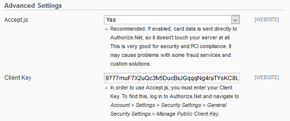 Accept.js advanced settings screen