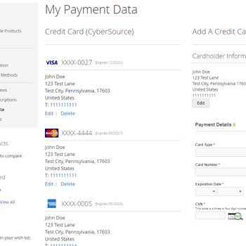 Magento2 CyberSource allows admin card management
