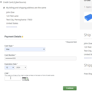 CyberSource on Magento2 checkout